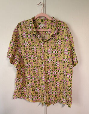 Earthbound Trading Co Mens XXL Shirt Geometric Psychedelic Short Sleeve Button
